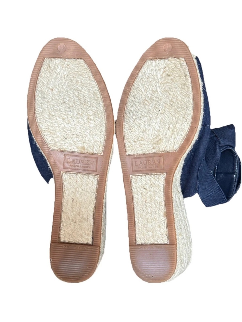 Lauren Ralph Lauren Helma Espadrille Wedge Sandal 7.5B Navy Linen Slingback Jute - Picture 7 of 10